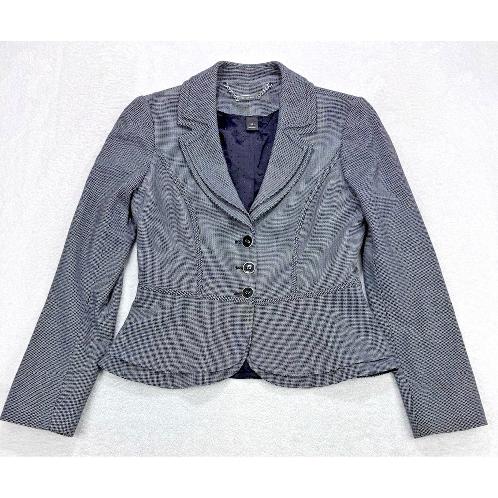 White Black Blazer Women 00 Black/White Herringbone Double Lapel Surgical Cuff